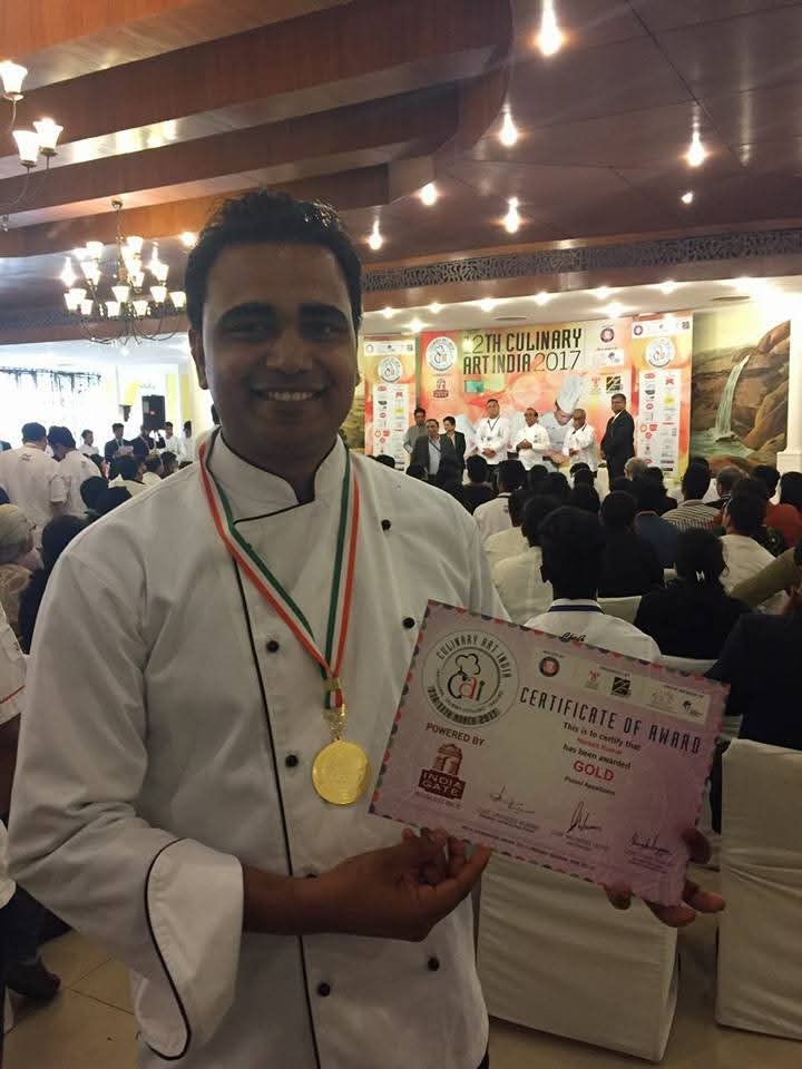 Chef Naresh with his Culinary Art India Gold Medal award certificate